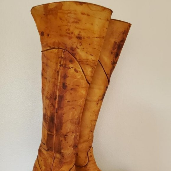 Tall Brown beige Tan leather high heel Western cowgirl rodeo equestrian Boots - Picture 11 of 12